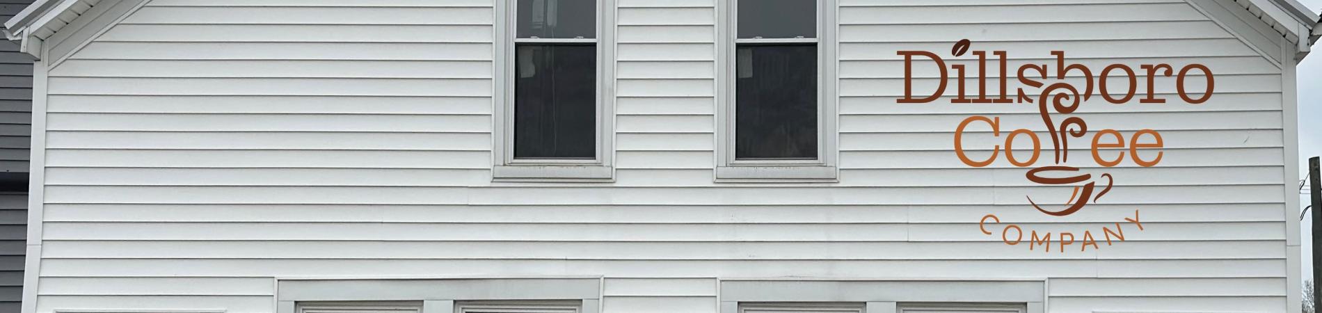 White building with "Dillsboro Coffee Company" logo.